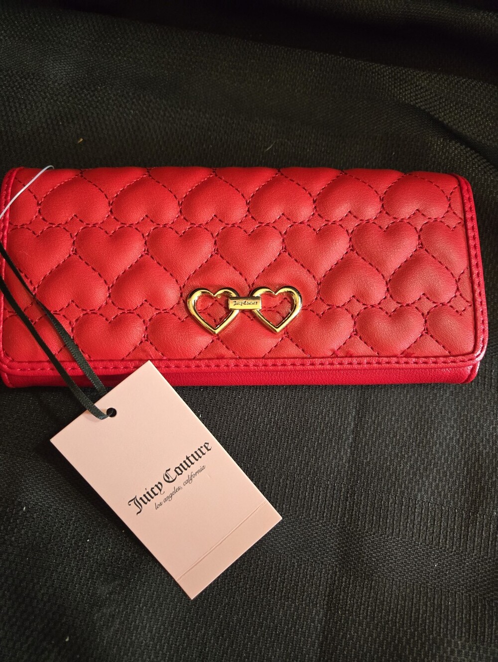 Juicy Couture Red Quilted Heart-Detail Wallet with Gold Hardware NWT